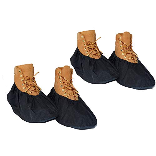 2 Pairs Non Slip waterproof Reusable shoe Covers for contrators and Carpet Floor Protection, Machine Washable.LARGE - color: Black, size: Large