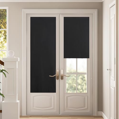 NICETOWN Full Blackout Door Curtain for Cordless Roller Window - color: With Pole - Black, size: 26"W x 72"L (Pack of 1)