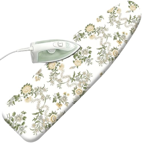 Padded Ironing Board Cover, 15 * 54 in Standard Size Ironing Board Covers, Easy Hook and Loop Fastener, Universal Fit for Standard Boards - color: Green Flowers