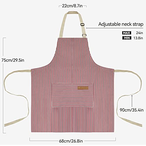 NLUS 2 Pack Cooking Aprons for Women with Pockets, Adjustable Kitchen Bib Aprons Chef Aprons for Women Men(Red Pinstripes) - color: Red