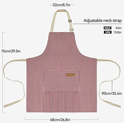 NLUS 2 Pack Cooking Aprons for Women with Pockets, Adjustable Kitchen Bib Aprons Chef Aprons for Women Men(Red Pinstripes) - color: Red