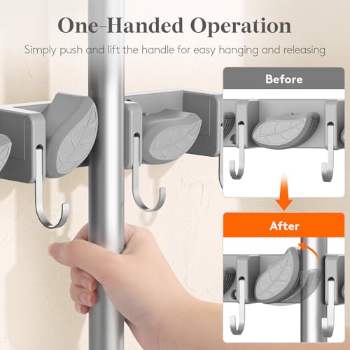 Lifewit Mop and Broom Holder Organizer Wall Mount Non-Slip, 1 Pack, Gray - color: Grey