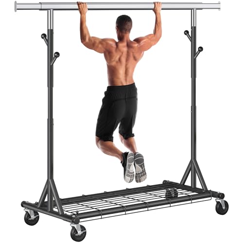 Gewudraw Clothes Rack Heavy Duty 530 LBS Capacity, Portable, Foldable,Black - color: Black, style: Single Rod