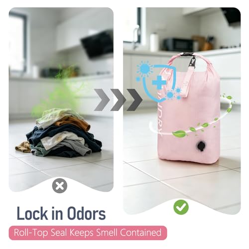 WiseBoy 2 Pack Travel Laundry Bag, Compression Storage for Dirty Clothes - color: Navy & Pink