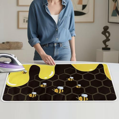 Cute Ironing Mat for Table top Washer,Dryer,Countertop,Bee Portable Iron Pad Blanket for Washer Dryer Countertop Travel 32 x 16 Inch Small Ironing Pads,Yellow - color: Bees