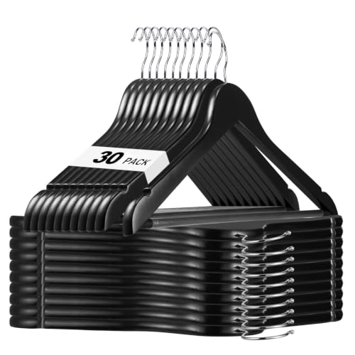 HOUSE DAY Black Wooden Hangers 30 Pack, Heavy Duty Wooden Coat Hangers - color: Black, size: 30 Pack