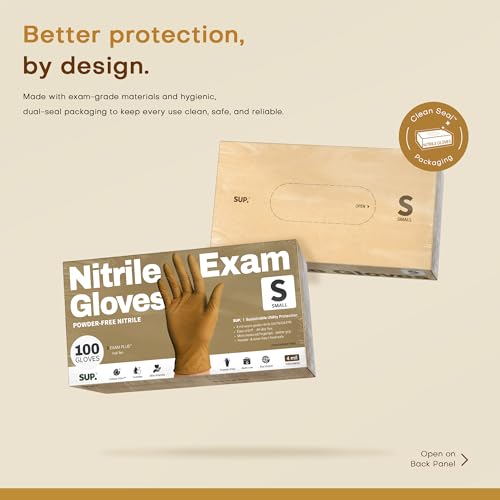 SUP Powder-Free Nitrile Exam Gloves, 100/1000 Ct Food Safe Latex-Free Disposable Glove Medical Cooking Cleaning Food Prep Tan - color: Small (Trail Tan 1000)