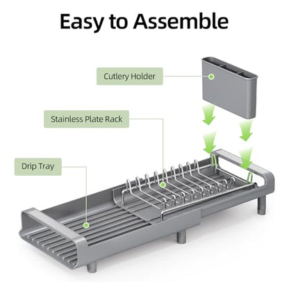 TOOLF Small Dish Drying Rack, Expandable and Space-Saving, Gray - color: Gray