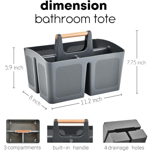 ALINK Portable Shower Caddy Basket with Compartments, Plastic Divided Cleaning Caddy Organizer Storage Tote with Handle for Bathroom, College, Dorm Room Essentials, Dark Gray - color: Dark Gray