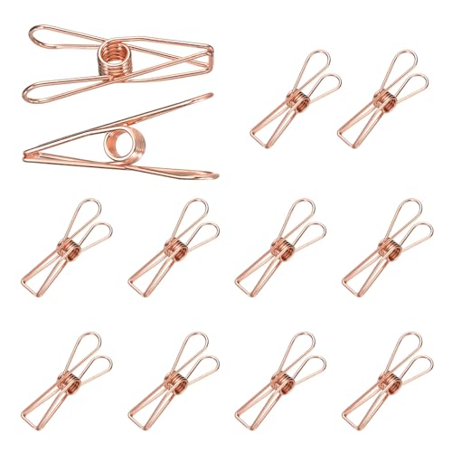 uxcell 12Pcs Clothes Pins for Hanging, 2.2" Metal Clothing Clips Heavy Duty Laundry Spring Pegs, Clothesline Clip Paper Holder Sealer for Holding Clothes, Paper, Food Packages, Rose Gold - color: Rose Gold, size: 2.2"