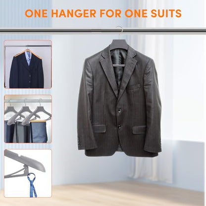 DEDU Suit Hangers for Men 20 Pack, Grey Coat Hangers Extra Wide Non Slip Width 17.7", Thick Plastic with Pants Bar & Metal Hook - color: Gray, size: 20 Pack