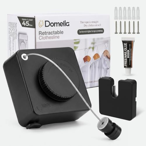 Retractable Clothesline Indoor, Wall Mounted, Black - color: Black