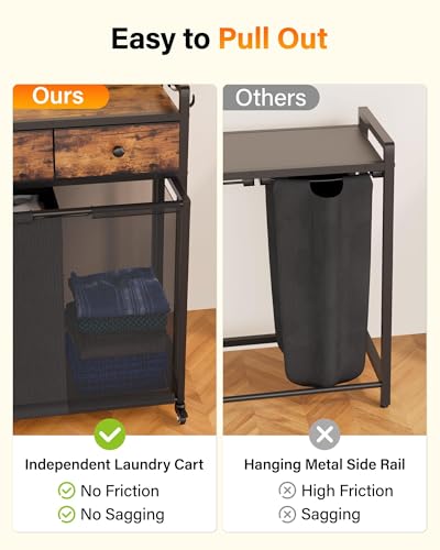 Laundry Hamper Basket: 2 Section Laundry Sorter with Wheels and Shelf - Rolling Laundry Basket Organizer with Shelf Drawers and Pull-Out Cart - Clothes Hamper for Laundry Room Bathroom Bedroom