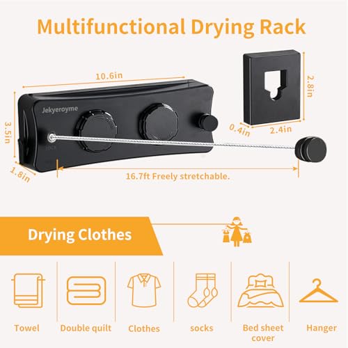 Retractable Clothesline, 16.7 Ft Stainless Wire Double Clothes Line, Black - color: Black, size: Double Line