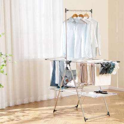 GIANTEX Foldable Clothes Drying Rack with 6-Level Adjustable Height