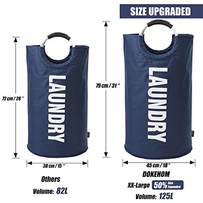 DOKEHOM 125L X-Large Laundry Basket Bag, Collapsible Tall Hamper, Dark Blue - color: Dark Blue, size: 125L