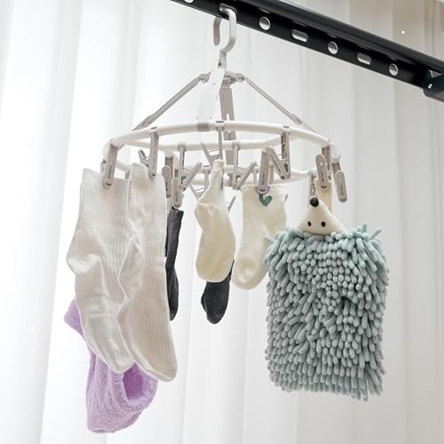 Foshine Clothes Drying Racks Foldable Clip Hangers with 20 Drying Clips - color: Light Grey-circle