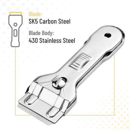 Bates- Metal Razor Blade Scraper Tool, 2 Pack, Carbon Steel Blades, Stainless Steel Body, Heavy-Duty Cleaning Razor Scraper Tool