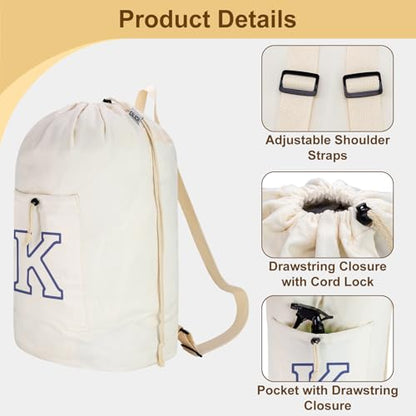 Laundry Bag Backpack Personalized Initial Canvas Laundry Bag, Letter K - color: Letter K, size: X-Large