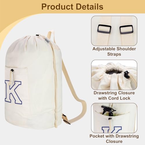 Laundry Bag Backpack Personalized Initial Canvas Laundry Bag, Letter K - color: Letter K, size: X-Large