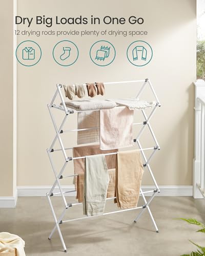 SONGMICS Foldable Clothes Drying Rack, 36.6 x 14.6 x 53.2 Inches - color: White, size: 36.6" W