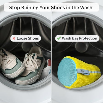 Shoe Washing Bag for Washer & Dryer – 2 Pack Sneaker Laundry Bags with Plush Microfiber Interior & Breathable Mesh Panels for Shoes & Delicates – Yellow - color: Yellow