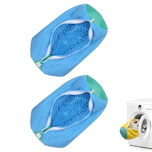 2-Pack Fiber Laundry Shoe Bag For Washer And Dryer - Delicates Bag For Washing Machine With Soft Bristles, Gentle Yet Powerful Cleaning For Sneakers And Tennis Shoes (Blue) - color: Blue