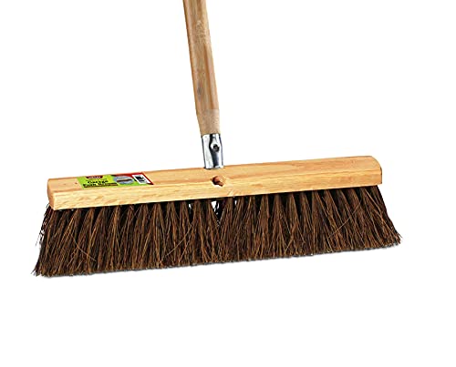 Indoor & Outdoor Broom Head – Heavy Duty Hardwood Block – Palmyra Bristles – Deck Scrub Brush – Two Threaded Handle Holes for Better Assist (16") - size: 16"