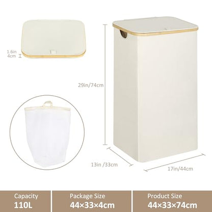 IEGrow Laundry Hamper with Lid,110L Laundry Basket with Mesh Bags,Beige - color: Beige, size: 110L