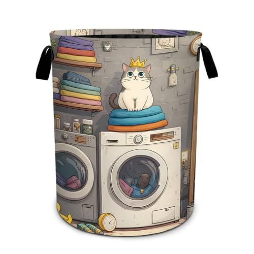 Cat Print Laundry Basket Foldable Laundry Hamper With Handles Clothes Storage Bucket Organizer Laundry Bag For Bedroom Bathroom Laundry Storage 19.6 x 15.7 - color: Cat2
