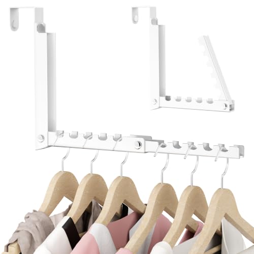 BAKON Folding Over the Door Hanger with 10 Ridges, Compact Over Door Hooks - color: White