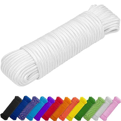 TECEUM Clothes Line & Flag Pole Rope – 1/4” & 3/8” – 90 FT | 150 FT – White - size: 1/4" - 90 FT (27.5M)