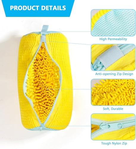 Shoe Washing Machine Bag: Laundry Shoe Bag for Washer and Dryer - 2pc Reusable Shoe Cleaning Bag for Sneaker Tennis Shoes Unstain Cleaner Kit (Yellow 2pcs)Comes with 10 White dust-Proof Storage Bags.