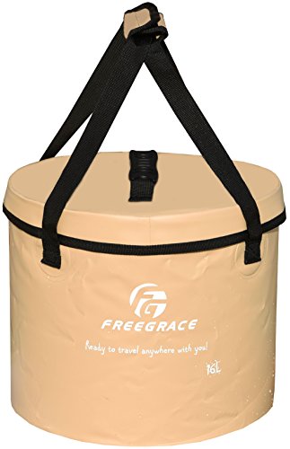Freegrace Collapsible Water Bucket with Lid 16L Portable Camping Wash Basin - color: Khaki, size: 16L