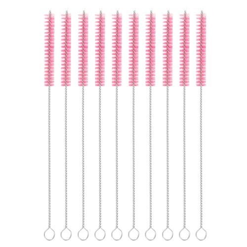 uxcell 10Pcs Drinking Straw Cleaning Brushes, 8" x 2/8" Nylon Bristles Long Straw Brush Pipe Cleaner for Washing Straws Pot Spout, Sippy Cup, Bottle and Tube (Pink) - color: Pink, size: 8" x 2/8"