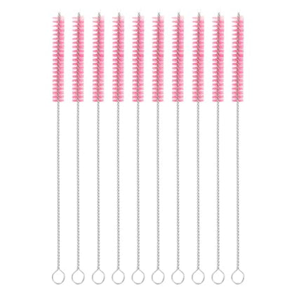 uxcell 10Pcs Drinking Straw Cleaning Brushes, 8" x 2/8" Nylon Bristles Long Straw Brush Pipe Cleaner for Washing Straws Pot Spout, Sippy Cup, Bottle and Tube (Pink) - color: Pink, size: 8" x 2/8"