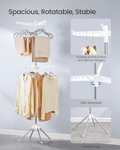 SONGMICS Clothes Drying Rack, 75.6-Inch Drying Rack, 6 Rotatable Arms - color: White + Silver, style: 2-Tier-Hang