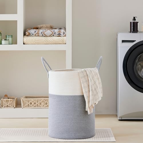 VIPOSCO 72L Tall Woven Laundry Basket Hamper, Grey White - color: Grey, size: 72L
