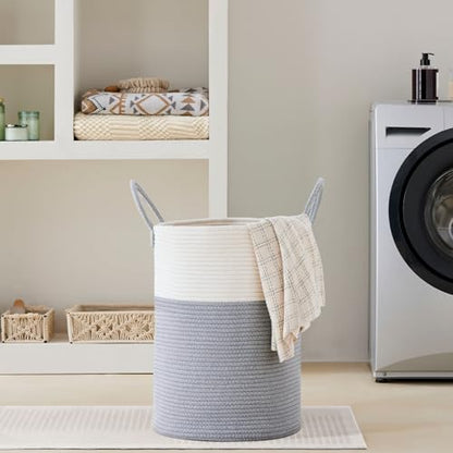 VIPOSCO 72L Tall Woven Laundry Basket Hamper, Grey White - color: Grey, size: 72L