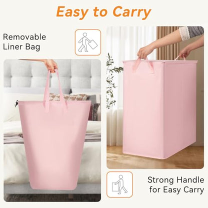 Chrislley Double Laundry Hamper with Lid, 140L Laundry Basket 2 Section - color: Pink, size: 140l(24.0"l X 14.2"w X 25.2"h)