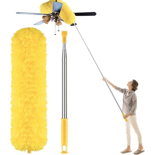 Microfiber Feather Duster, High Ceiling Fans with 30-100 Inch Pole, Yellow - color: Yellow