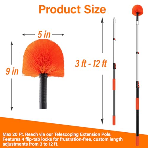 20FT Cobweb Duster with Extension Pole - High Reach Duster - size: 12 FT