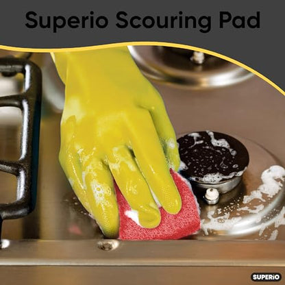 Scouring Pad Non-Scratching Scrubber Non-Scratch Cleaning Scrub Pads Heavy Duty Scouring Pad Reusable Kitchen Scrubbing Pad Pack of 12 Red, by Superio - color: Red, size: 12-pack