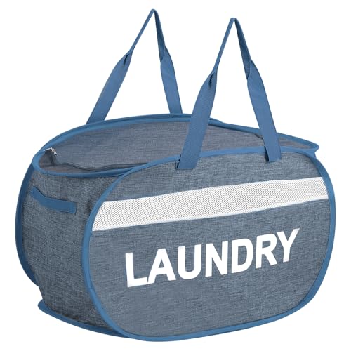 Collapsible Laundry Baskets with Lid, Foldable Clothes Hamper with Reinforced Handles, Sturdy Pop Up Hampers for Laundry, Tear Proof & Easy to Carry Laundry Hamper for Home, Dorm, Travel Blue - color: Blue-Lid