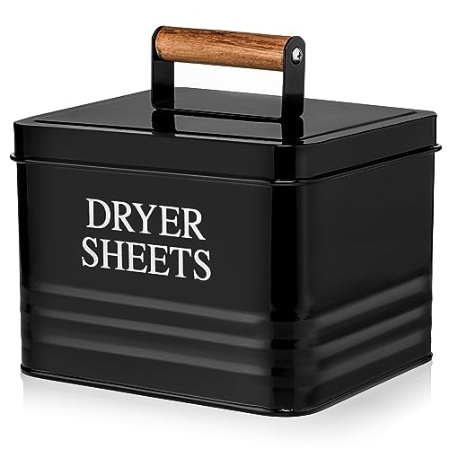 Calindiana Modern Farmhouse Metal Laundry Dryer Sheets Holder Fabric Softener Dispenser with Lid for Laundry Room Decor and Accessories and Space Saving Laundry Organization and Storage, Glossy Black - color: Black