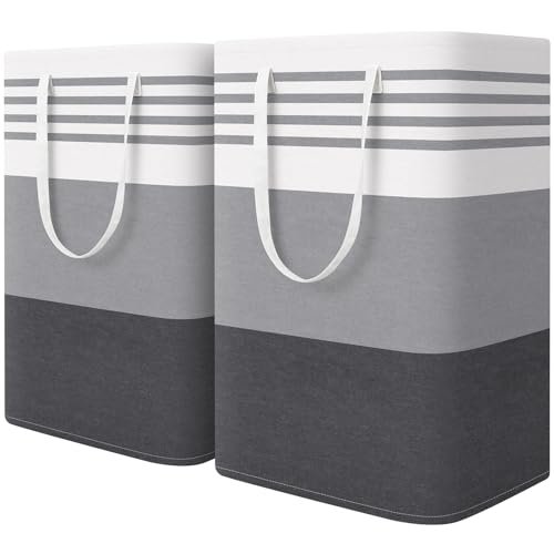 WOWBOX 2 Pack Laundry Baskets, Collapsible Dirty Clothes Laundry Hampers - color: Grey, size: 75L
