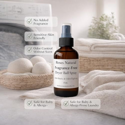 Natural Dryer Ball Spray, 4 oz, Patchouli, Lavender,Essential Oil Laundry Refresher, Fabric Freshener for Clothes, Linens & Wool, Anti-Static & Odor Neutralizer, Made in the USA (Fragrance-Free) - color: Fragrance-Free