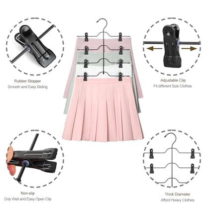 TOPIA HANGER 4 Tier Metal Skirt Hangers with Clips 80% Space Saving 2 Pack - color: All Black, size: 2 Pack