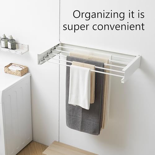 RFOUO Wall Mounted Clothes Drying Rack,White 31.5" - size: 31.5 Inch without hooks