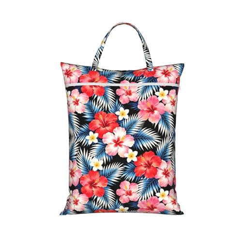 Red Pink Flower Palm Leaves Tropical Hawaii Travel Laundry Bags Cloth Diaper Wet Bags Handle Washable Dirty Clothes Bags Wet Dry Bag Suitcase Gym Swimming Pool College Dorm Wet Bag - color: 1 PC17, size: One Size